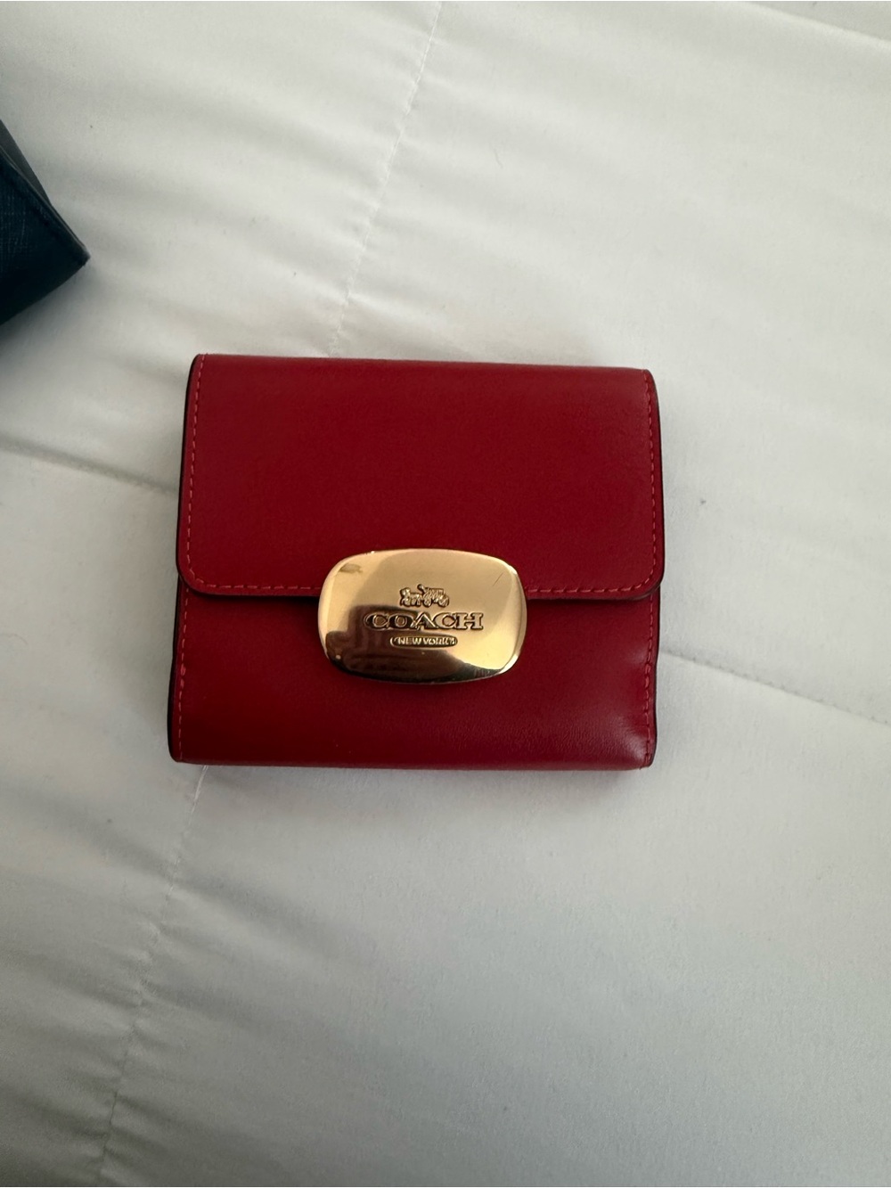 Coach Compact Leather Wallet in Deep Red with Gold Plaque